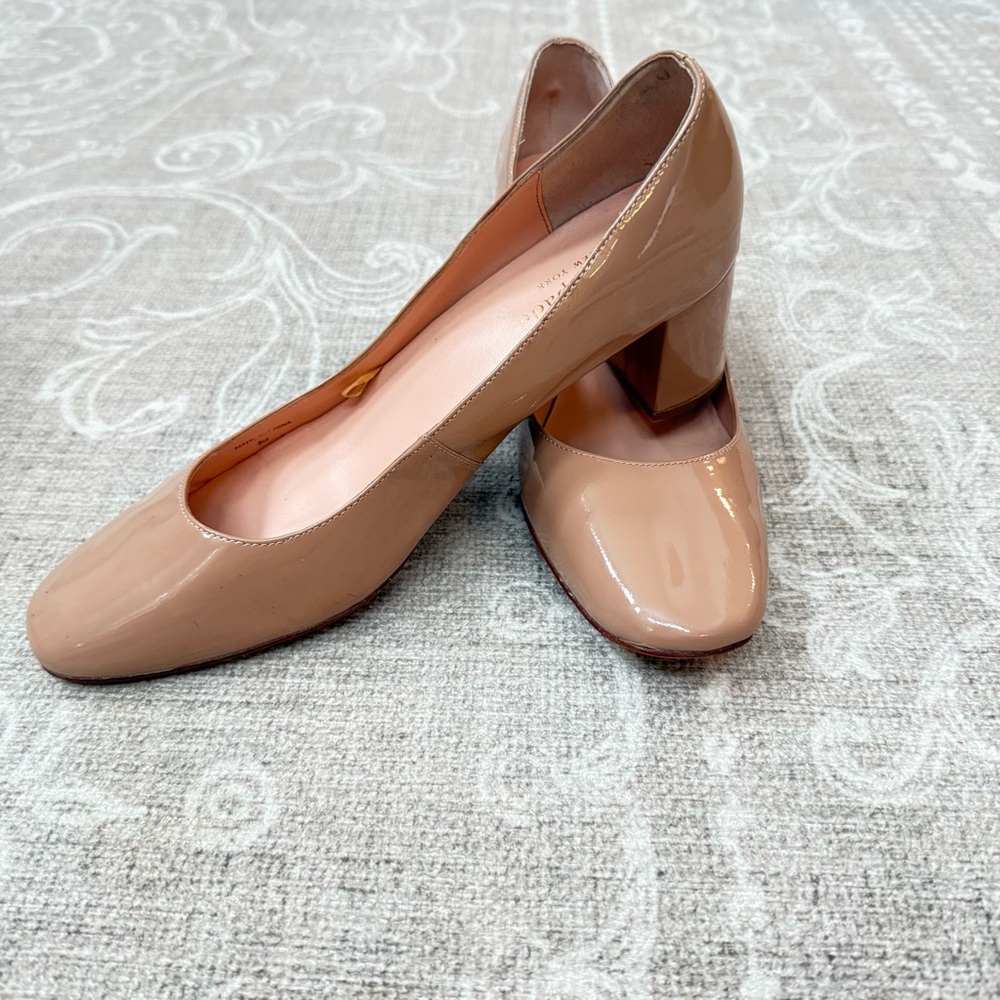 kate spade Nude Patent Block Heel Pumps